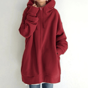 Fleece-huppari, vetoketju ja huppu