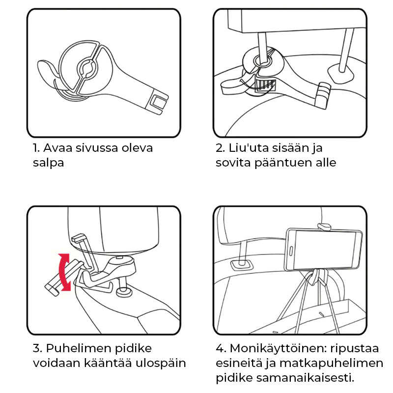 Ripustuskoukut auton niskatukeen