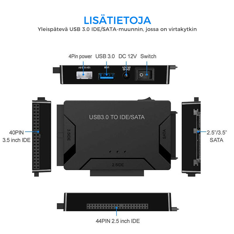 USB 3.0 ja IDE & SATA ulkoinen kiintolevy muunnin