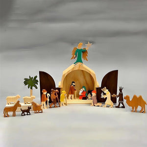 Joulutarina Ainutlaatuinen syntymäsarja Puinen syntymäkuvaus