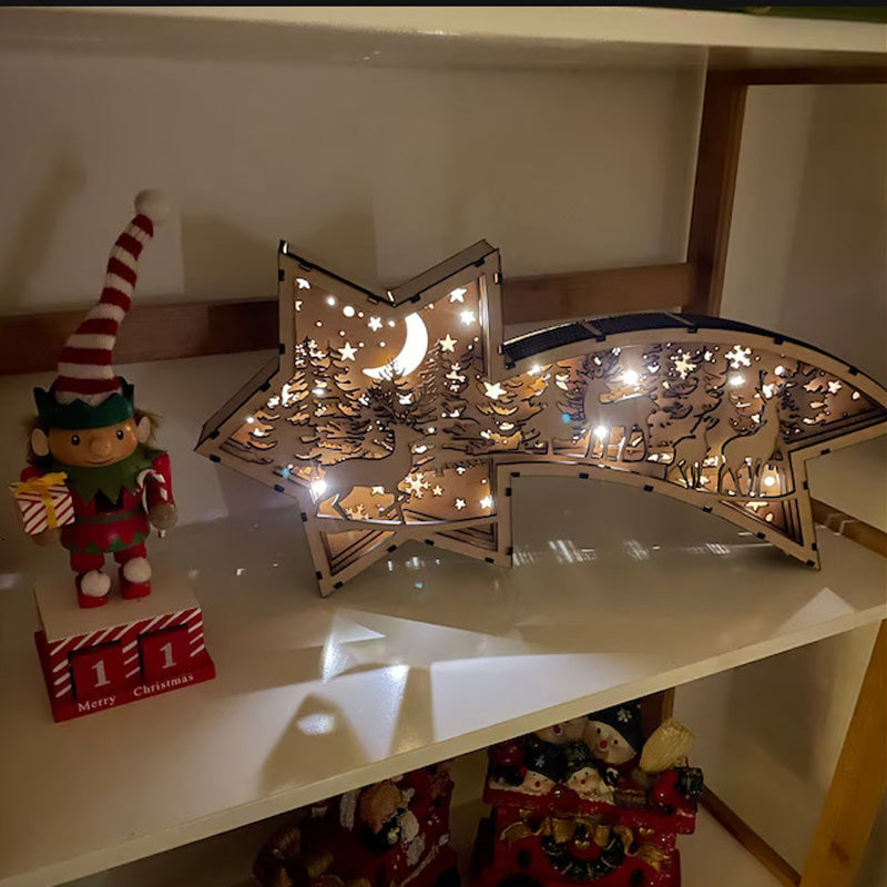 LED-valaistu puinen joulutähti