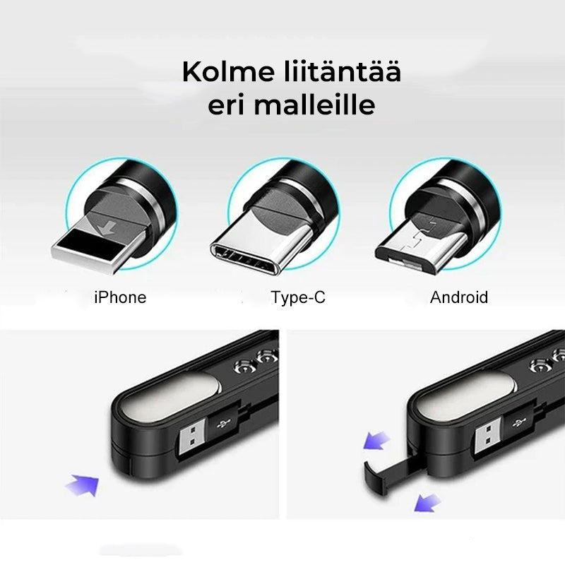 3-in-1 magneettinen kannettava latauskaapeli