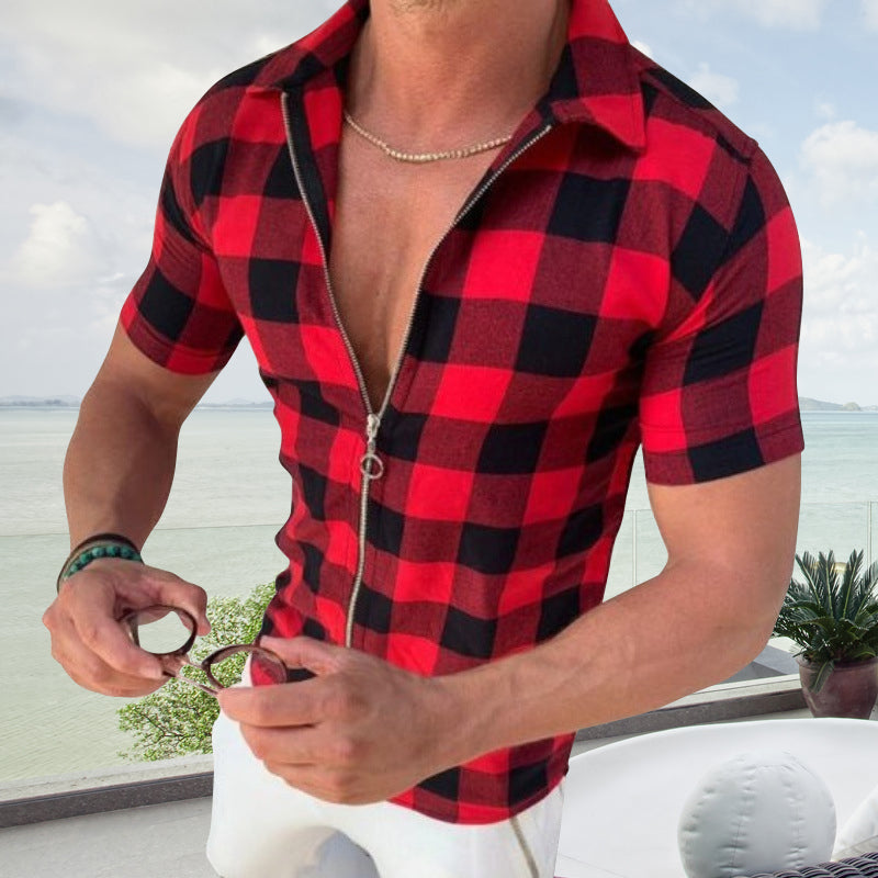 Miesten lyhythihainen slim-fit kauluspaita