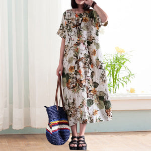 Puuvilla-pellava printtimekko taskuilla