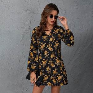 Kukkakuvioinen Pitkähihainen Minimekko (Osta 2，-10%；Osta 3 ，-15%；Osta 4，-20%）