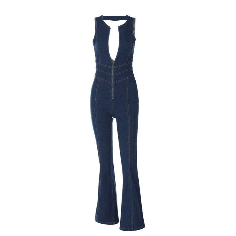 Selkätön Heart Cutout Denim Jumpsuit naisille